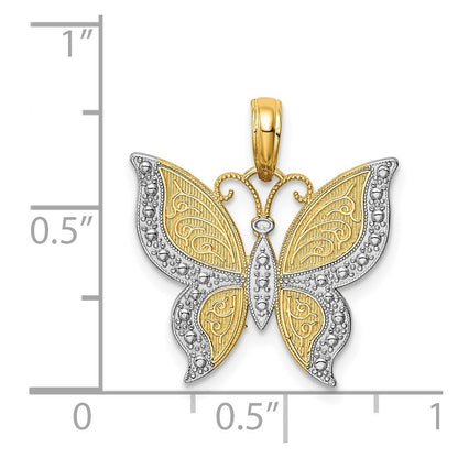 14k Yellow Gold Rhodium Butterfly Pendant