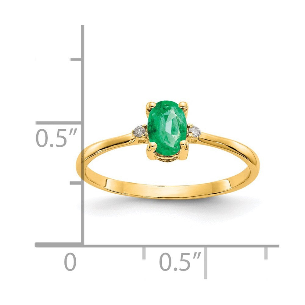 14K Yellow Gold Diamond & Emerald Birthstone Ring