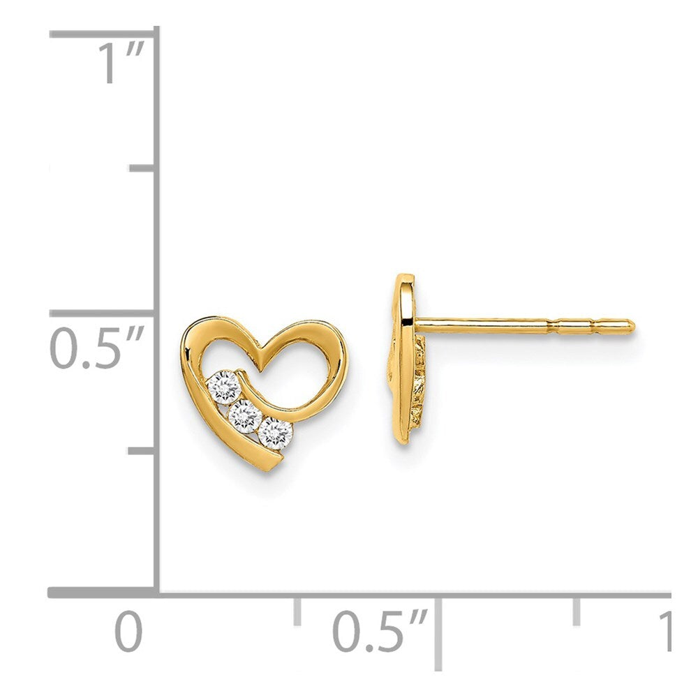 14k Yellow Gold Cubic Zirconia Heart Stud Earrings Gift for Women