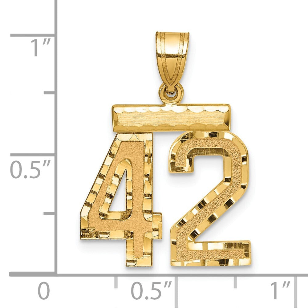 14k Yellow Gold Medium Diamond-cut Number 42 Charm Pendant for Women