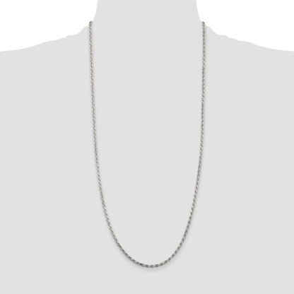 Sterling Silver Rhodium-plated 2.5mm Diamond-cut Rope Chain