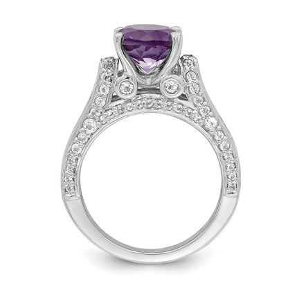 Sterling Silver Rhodium-plated 8mm Amethyst & White Topaz Ring Size 7