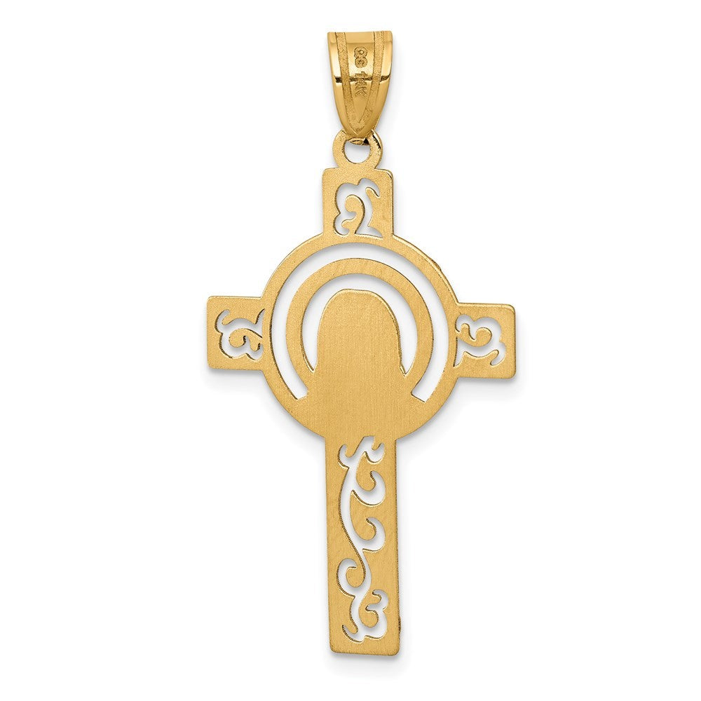 14k Yellow Gold Laser Cut Jesus Face Cross Charm Pendant