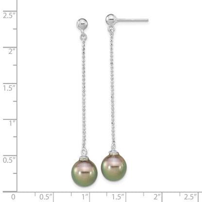 Sterling Silver Black Teardrop Tahitian Saltwater Cultured Pearl Dangle Earrings