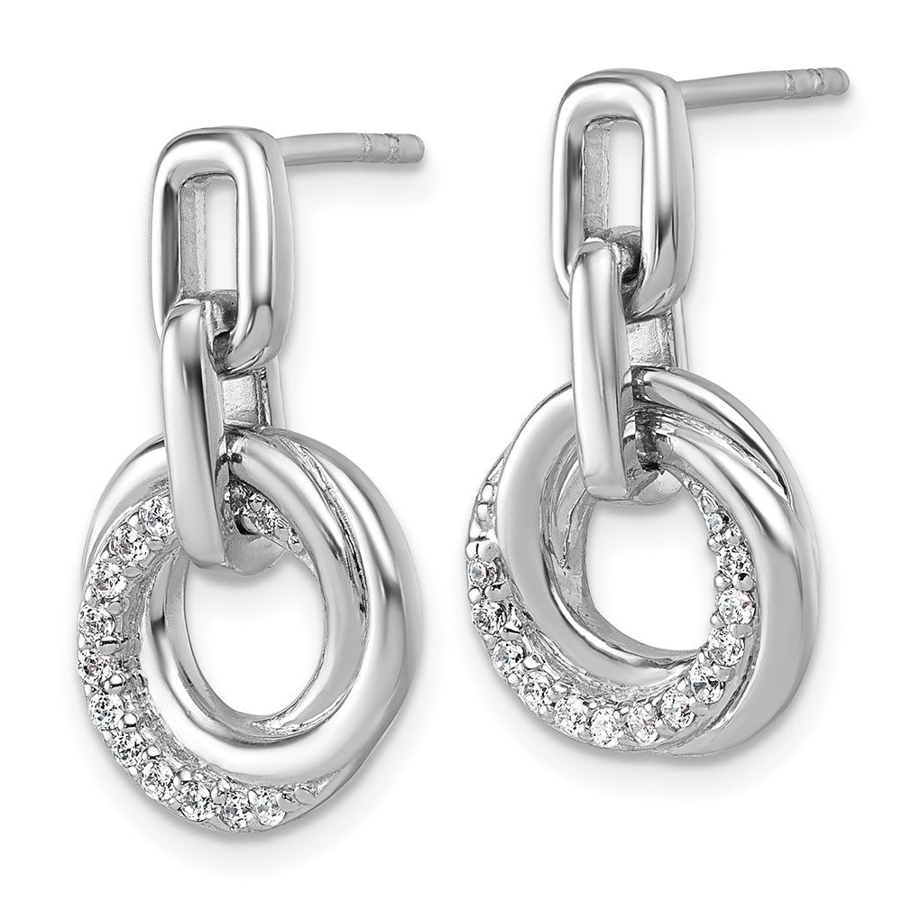 Sterling Silver Rhodium-plated Polished CZ Circle Twist Dangle Earrings