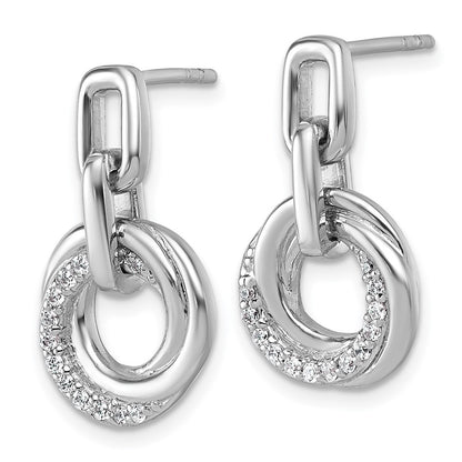 Sterling Silver Rhodium-plated Polished CZ Circle Twist Dangle Earrings