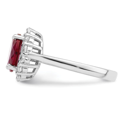 Sterling Silver Polished Rhodium-plated Red and Clear CZ Ring Size 8