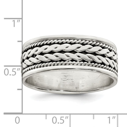 Sterling Silver Antiqued Rope Design Ring Size 10