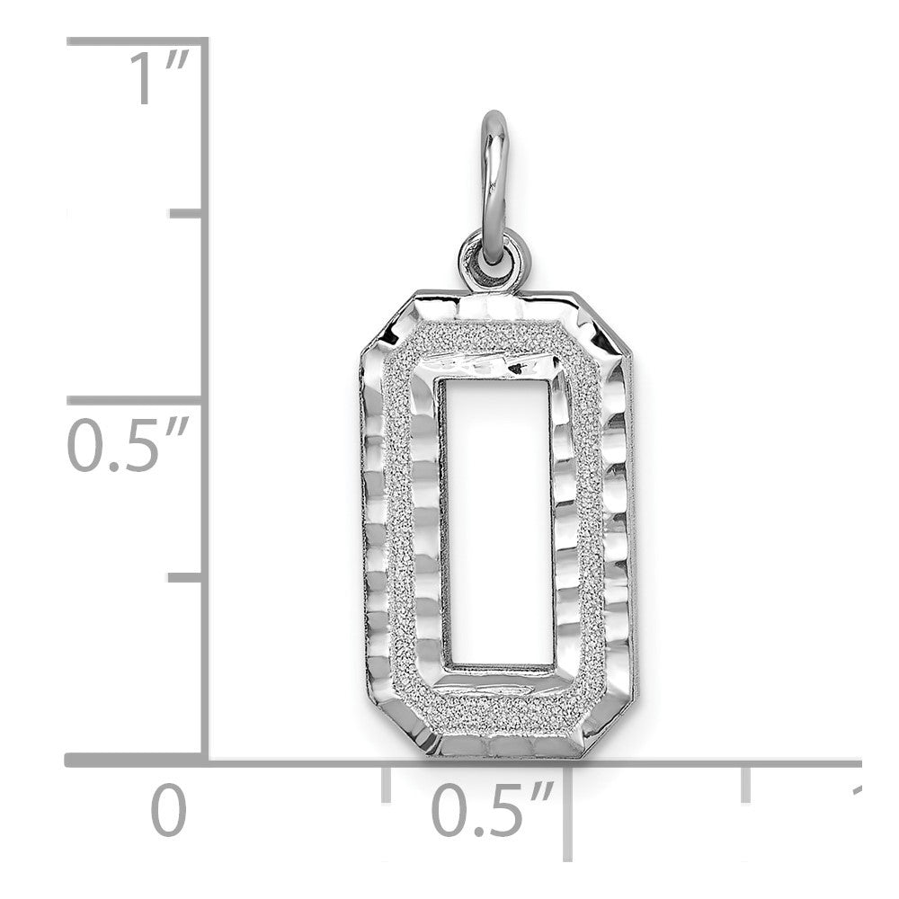 14k White Gold Large Brushed Diamond-cut Number 0 Charm