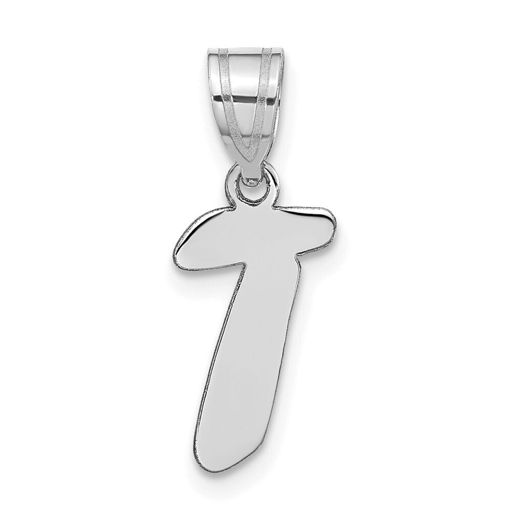 14k White Gold Polished Script Letter T Initial Pendant for Women