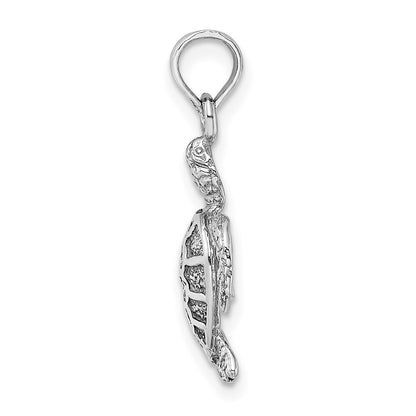 14k White Gold Sea Turtle Charm Pendant for Women