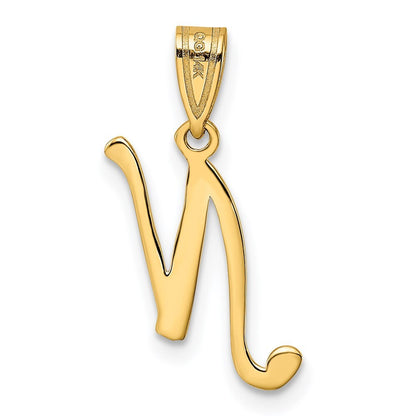 14k Yellow Gold Script Letter N Initial Pendant for Women