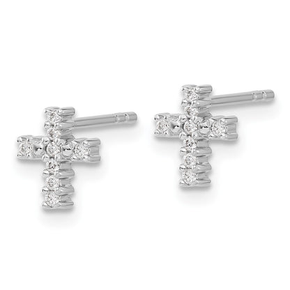 14k White Gold Polished Diamond Cross Stud Earrings Gift for Women
