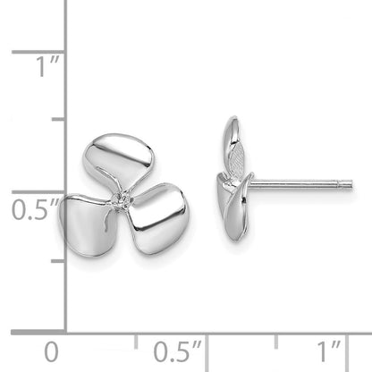 14K White Gold Polished Three Blade Propeller Center Bead Stud Earrings