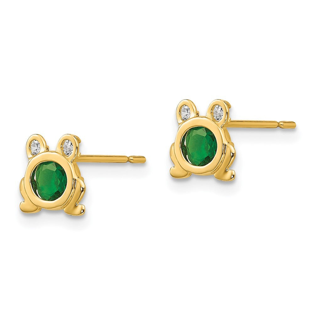 14k Yellow Gold CZ Children's Frog Earrings
