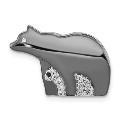 14k White Gold  Black Rhodium Diamond Bears Chain Slide Pendant for Women