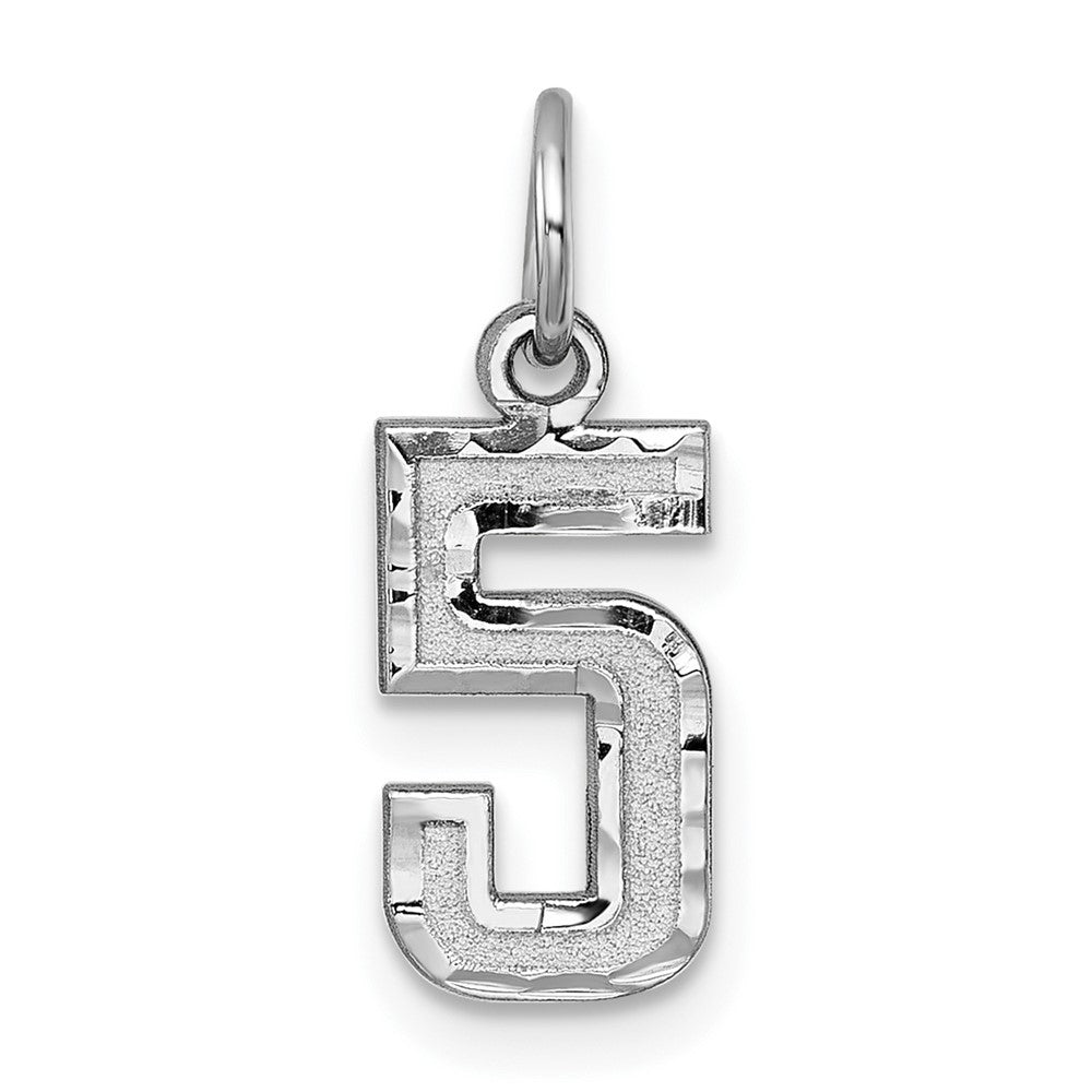 14k White Gold Small Brushed Diamond-cut Number 5 Charm Pendant