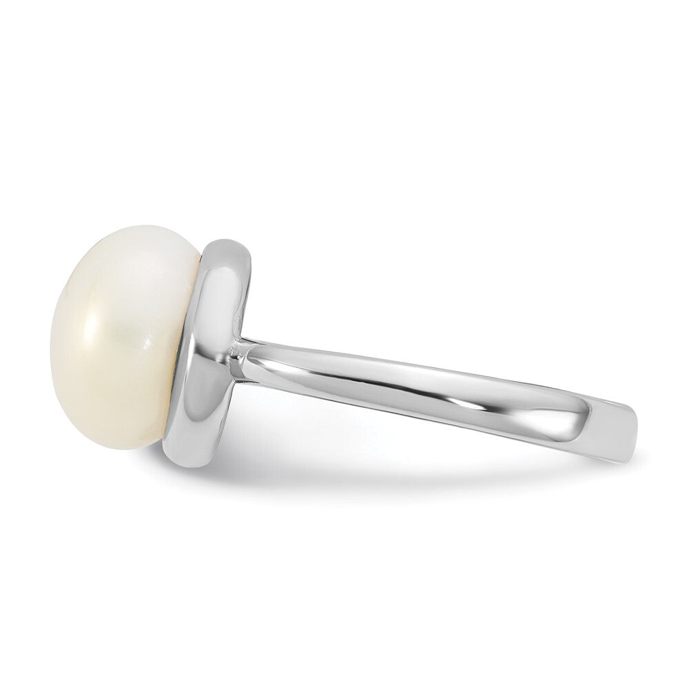 Sterling Silver 10-11mm White Button Freshwater Cultured Pearl Ring Size 7