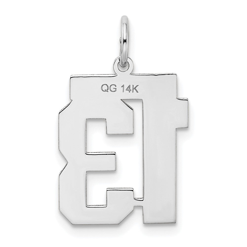 14k White Gold Medium Satin Number 13 Charm Pendant