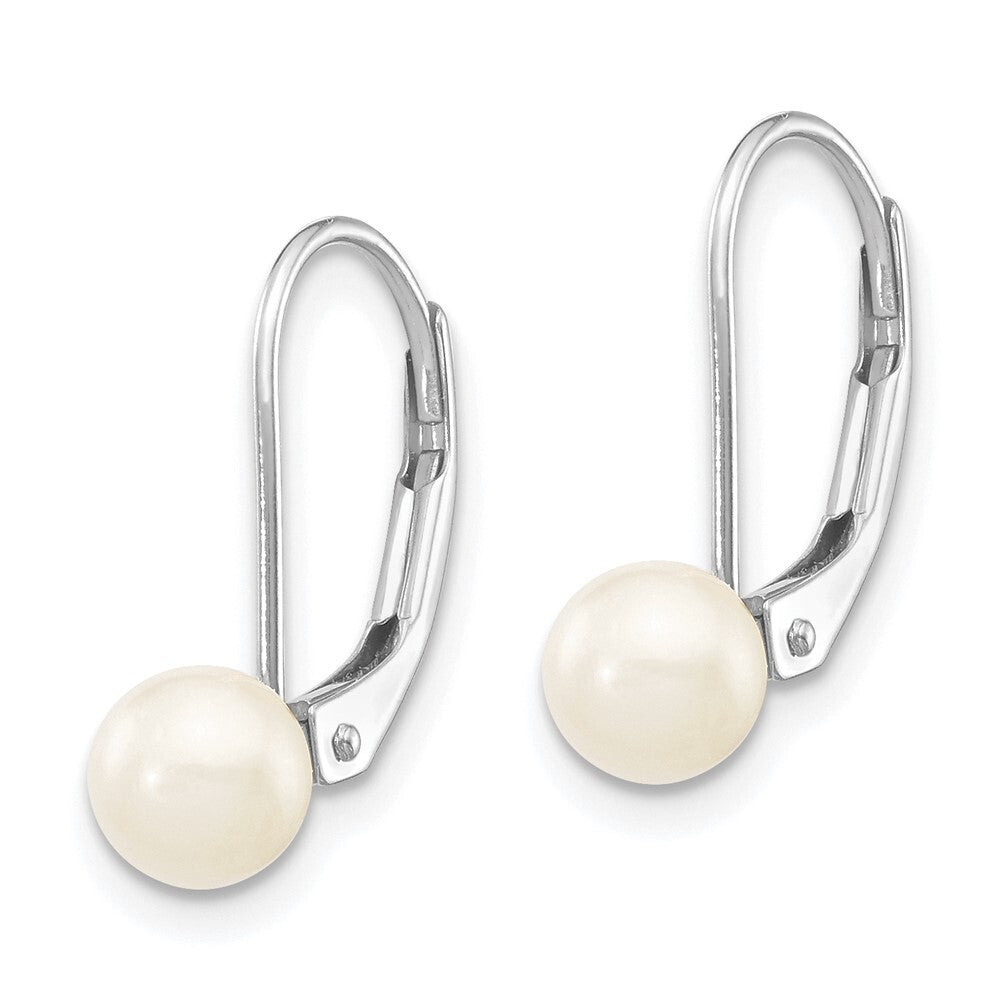 14k White Gold 5-6mm Akoya Saltwater Cultured Pearl Leverback Earrings