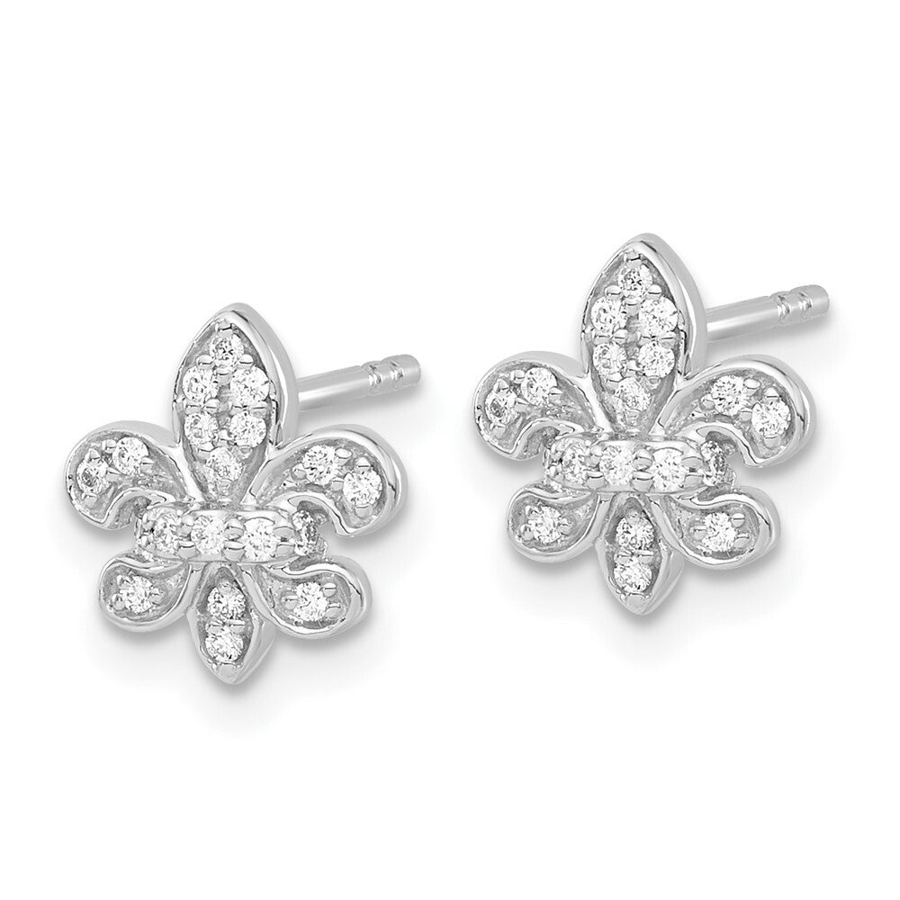 14k White Gold Diamond Fleur de Lis Stud Earrings