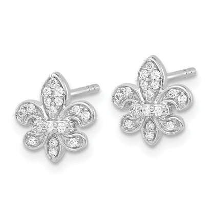 14k White Gold Diamond Fleur de Lis Stud Earrings