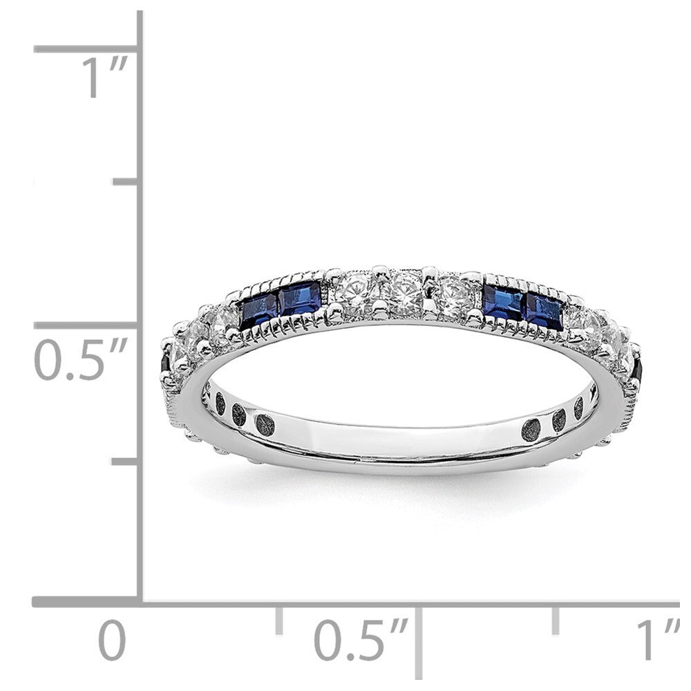 Sterling Silver Rhodium-plated Lab Cr Blue Spinel & Cubic Zirconia Ring Size 7