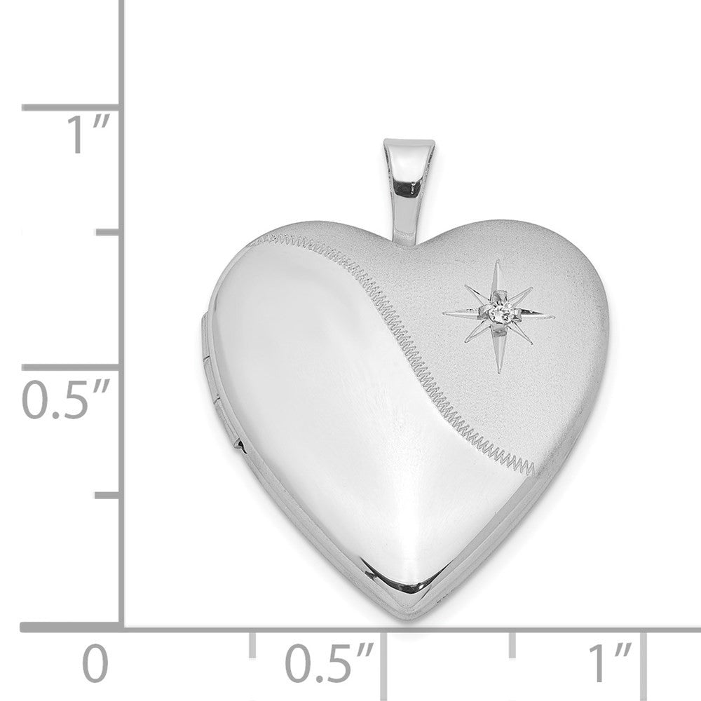 Sterling Silver Rhodium-plated Diamond Star Satin Polished Heart Locket