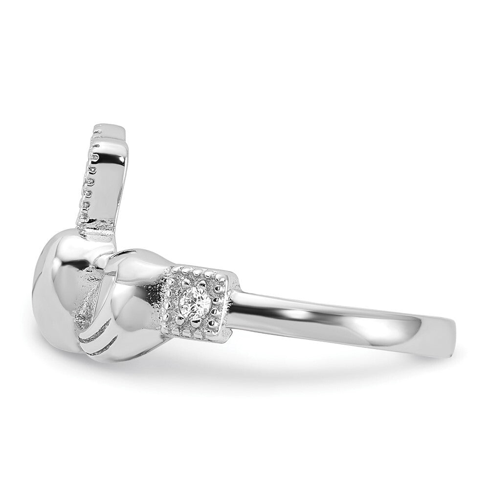 Sterling Silver Rhodium-plated CZ Claddagh Ring Size 8
