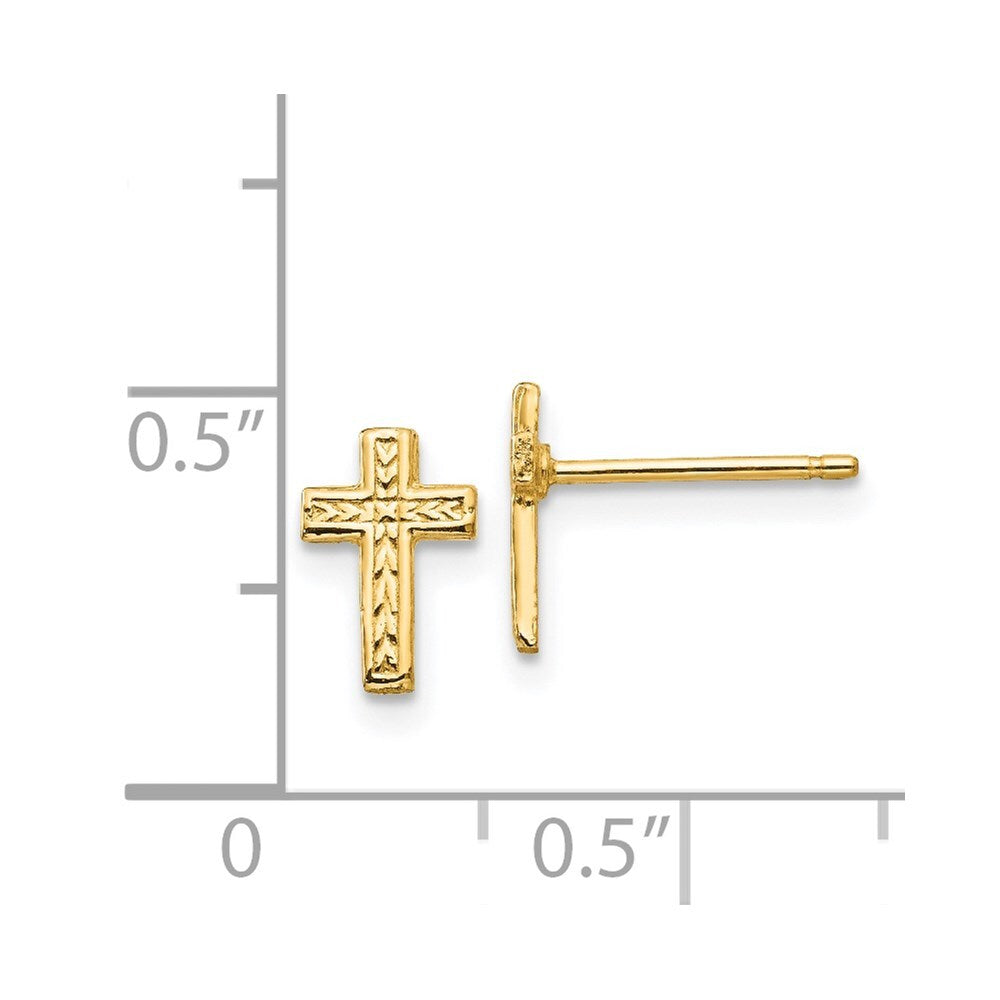 14k Yellow Gold Polished Cross Stud Earrings Gift for Women