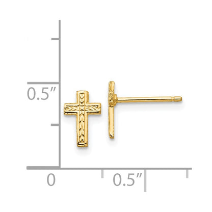 14k Yellow Gold Polished Cross Stud Earrings Gift for Women