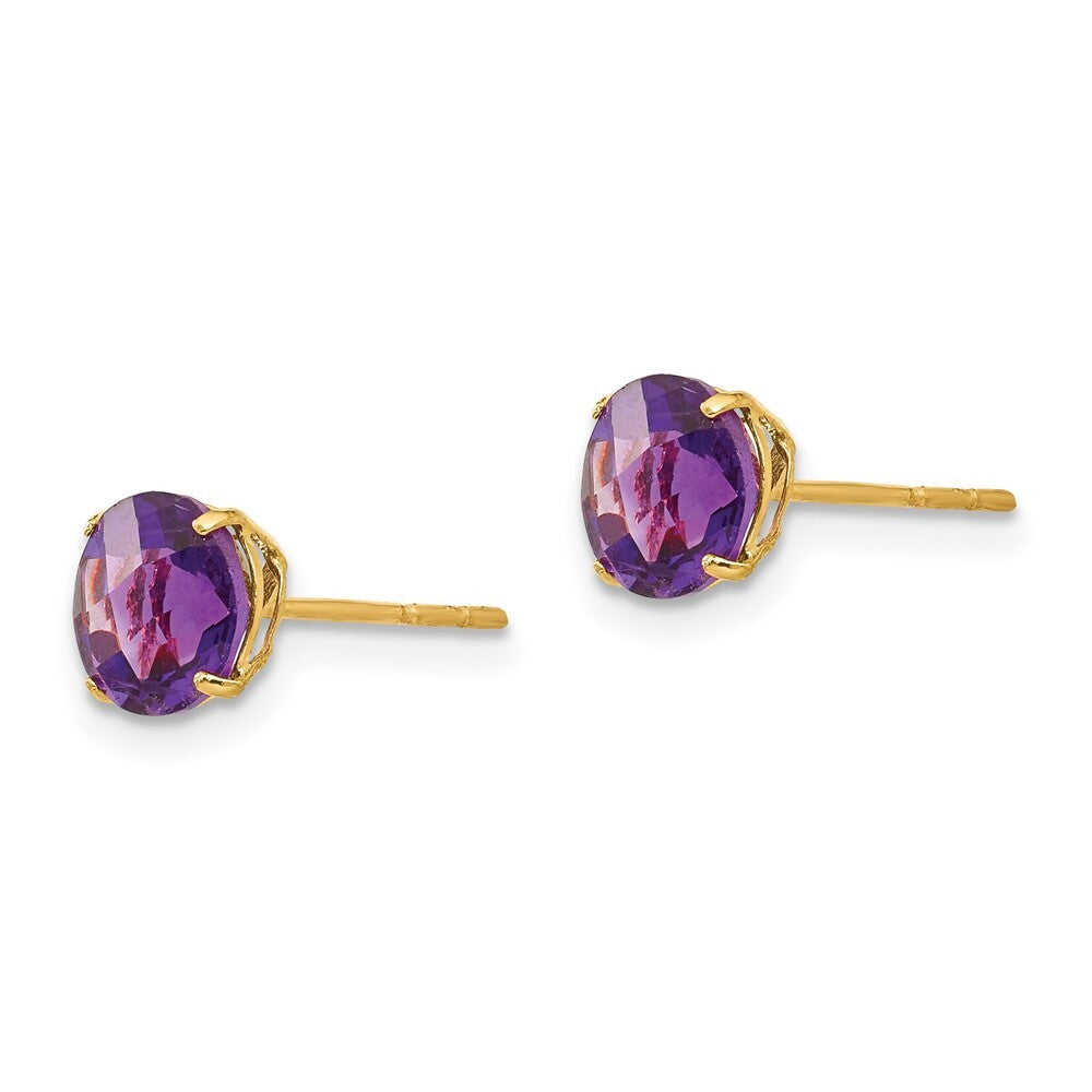 14k Yellow Gold Round Amethyst 6mm Stud Earrings Gift for Women