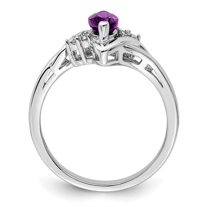 Sterling Silver Rhodium-plated Diamond & Amethyst Ring