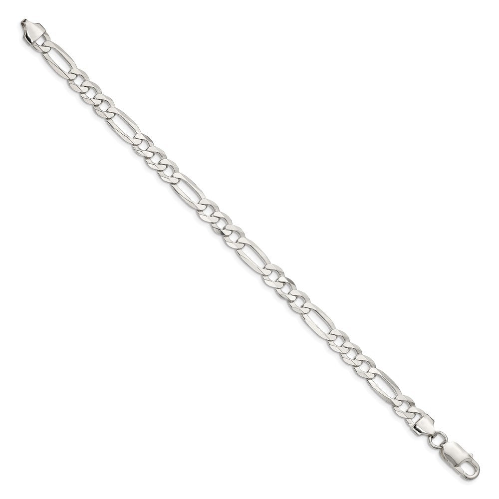Sterling Silver 7.0mm Lightweight Flat Figaro Chain Bracelet