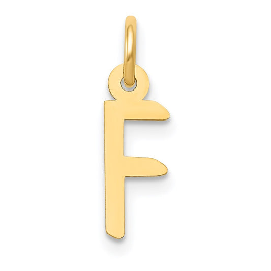 14k Yellow Gold Small Slanted Block Letter F Initial Charm Pendant for Women