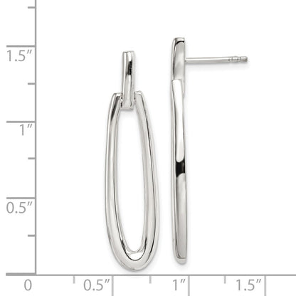 Sterling Silver Rhodium-plated Fancy Elongated Oval Post Dangle Earrings