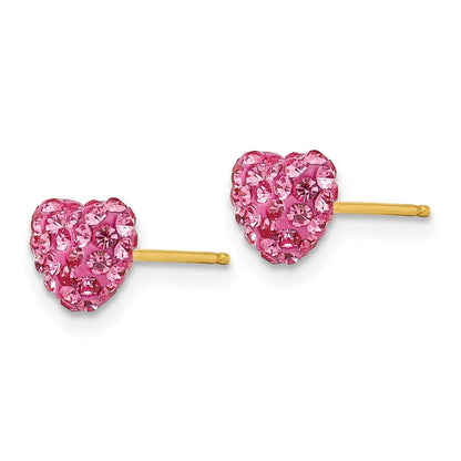 14k Yellow Gold Rose Crystal 6mm Heart Stud Earrings