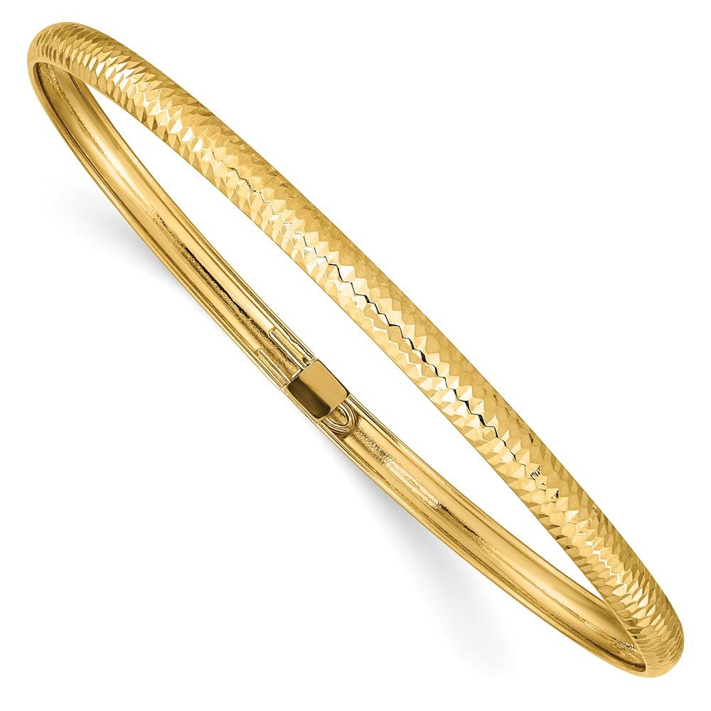 14k Yellow Gold Polished Textured 4.00mm Flexible Oval Bangle Bracelet