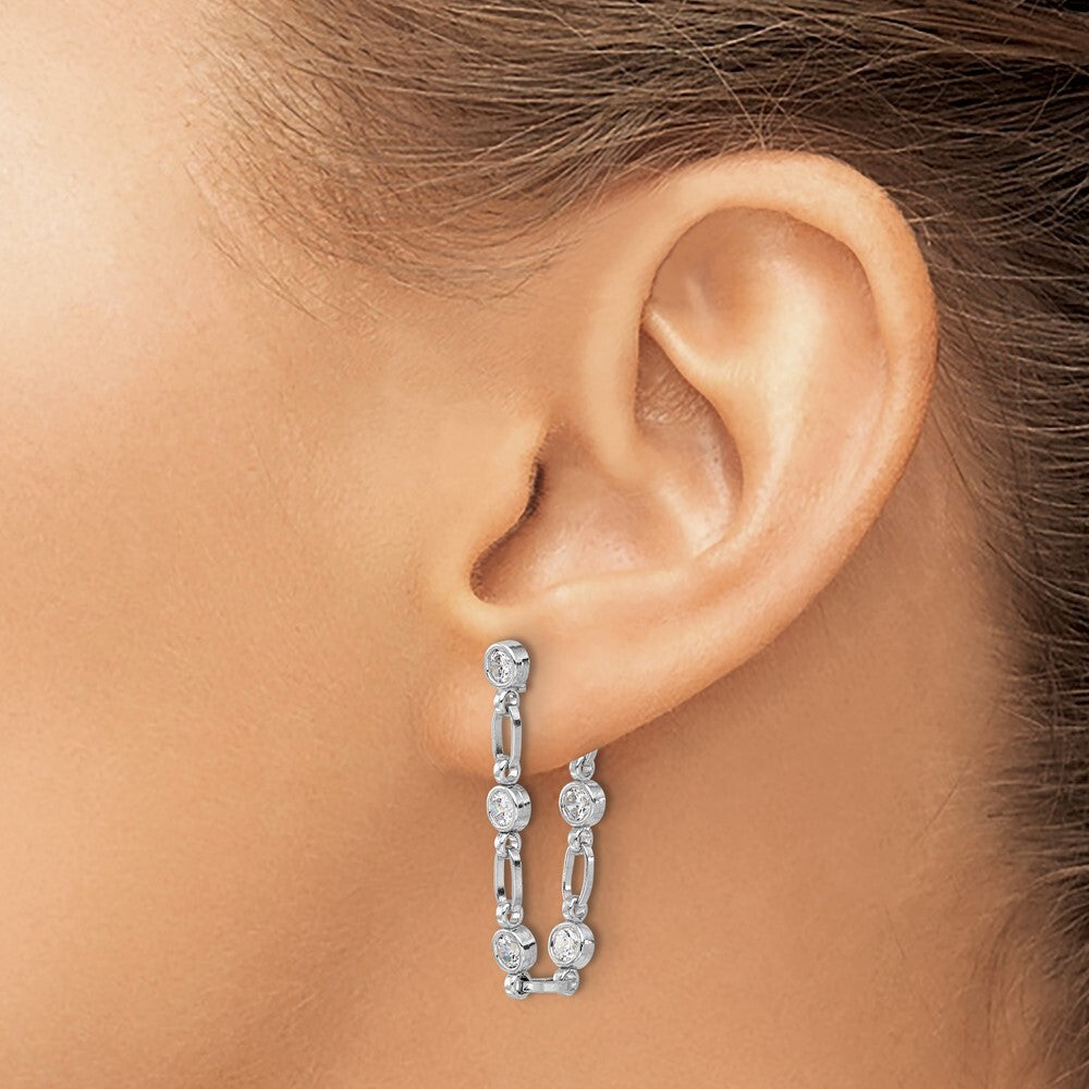 Sterling Silver Rhodium-plated Bezel Cubic Zirconia Post Dangle Earrings