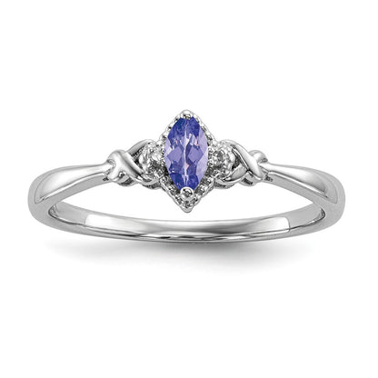 Sterling Silver Rhodium Diamond and Tanzanite Ring Size 8