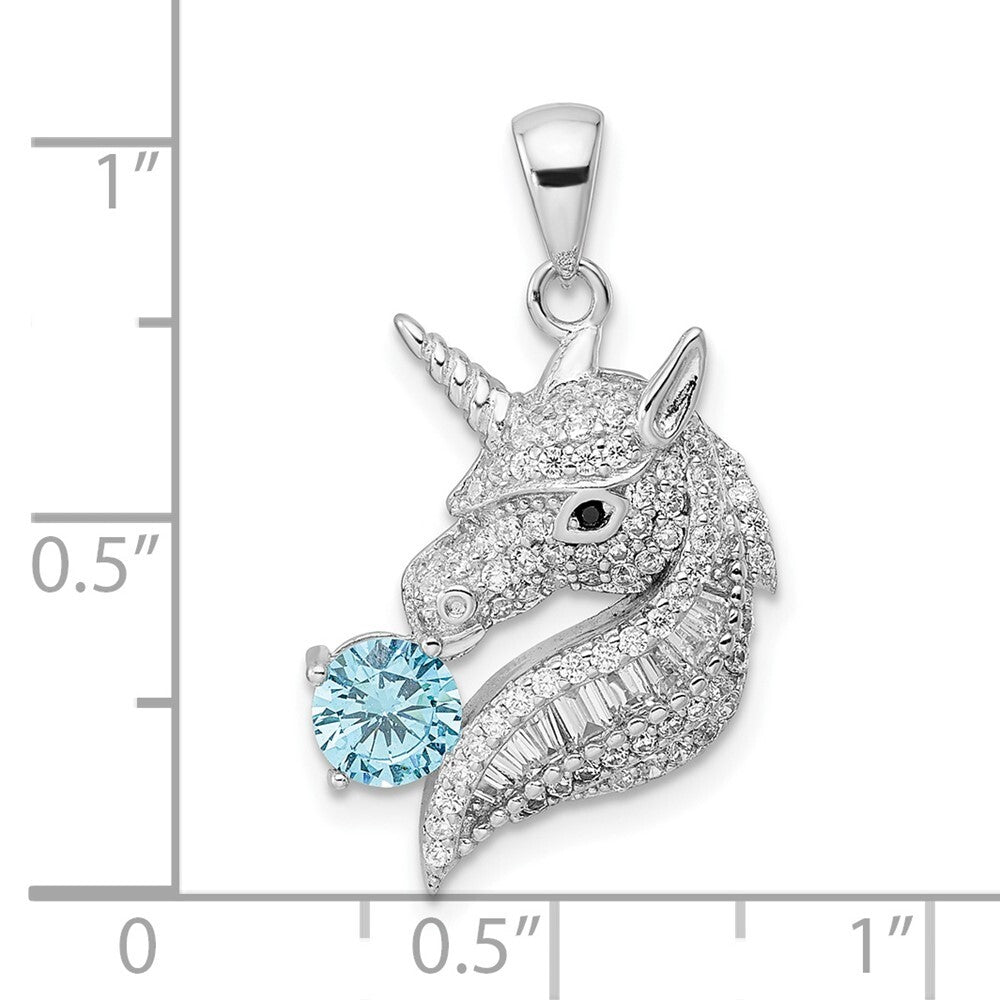 Sterling Silver Rhodium-plated Polished Cubic Zirconia Unicorn Pendant