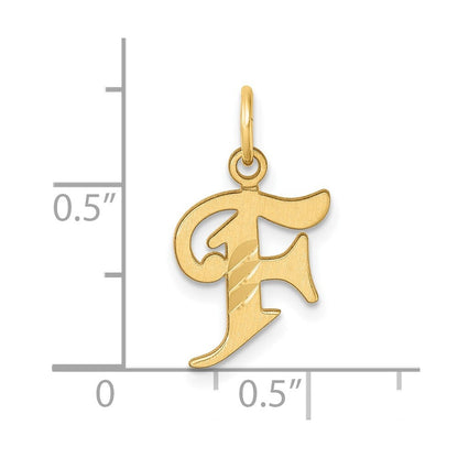 14k Yellow Gold Diamond-cut Letter F Initial Charm Pendant for Women