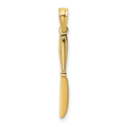 14k Yellow Gold 3-D Polished Table Knife Charm Pendant for Women
