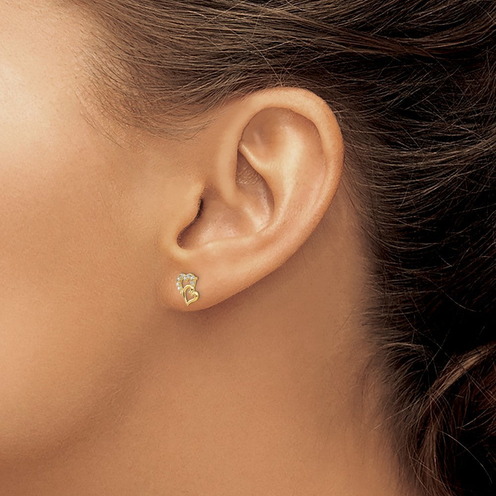 14k Yellow Gold Madi K CZ Double Heart Post Earrings