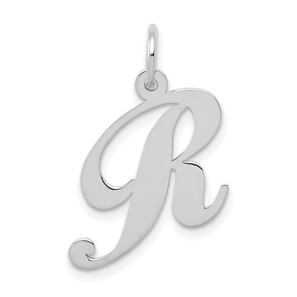 14k White Gold Medium Fancy Script Letter R Initial Charm Pendant for Women