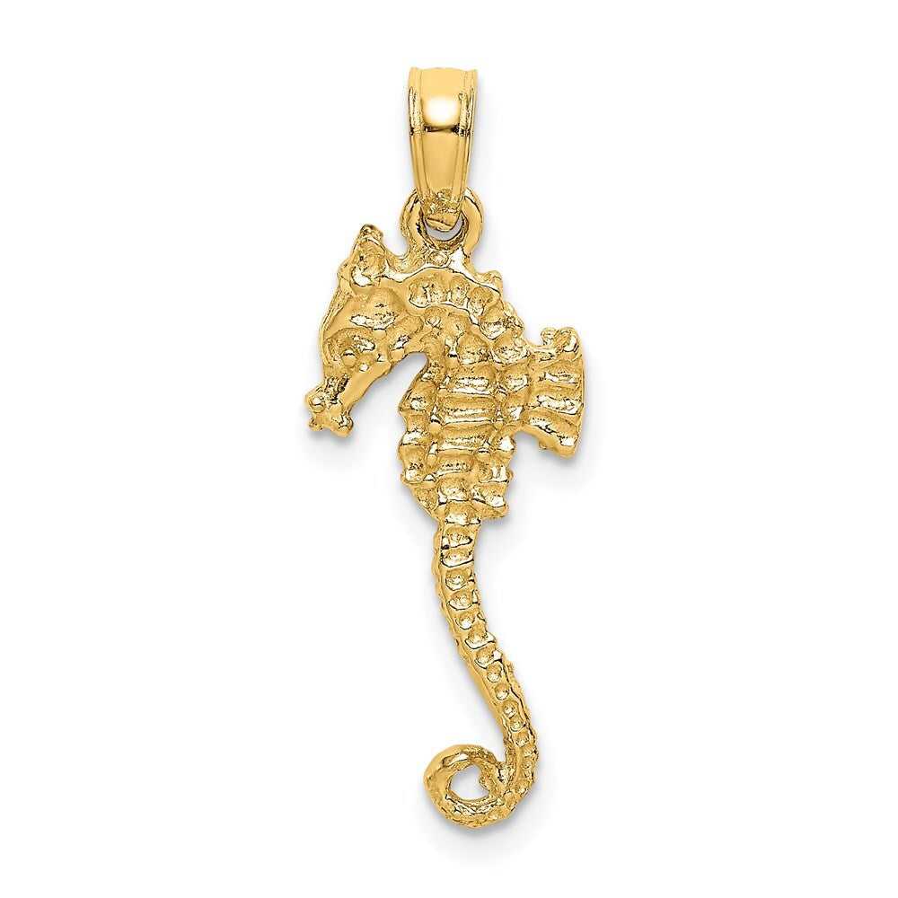 14k Yellow Gold 3-D Textured Seahorse with Tail Charm Pendant for Women