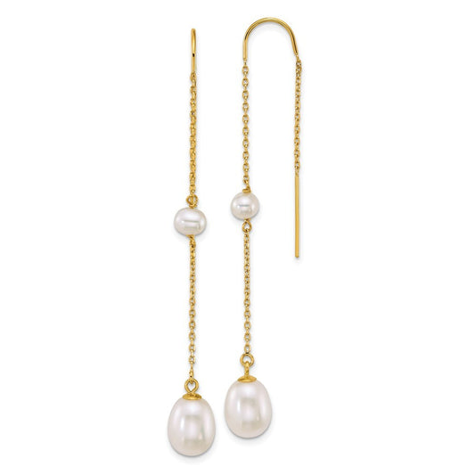 14k Yellow Gold 4mm Teardrop Freshwater Cultured Pearl Chain Threader Earrings