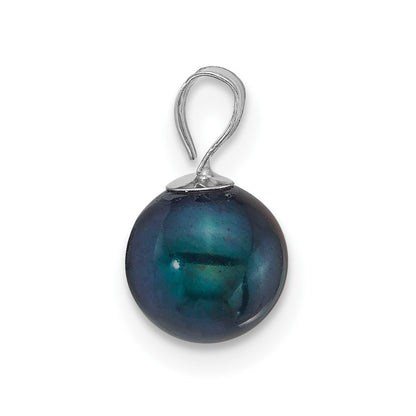 14k White Gold Polished 7-8mm Round Black Freshwater Cultured Pearl Pendant