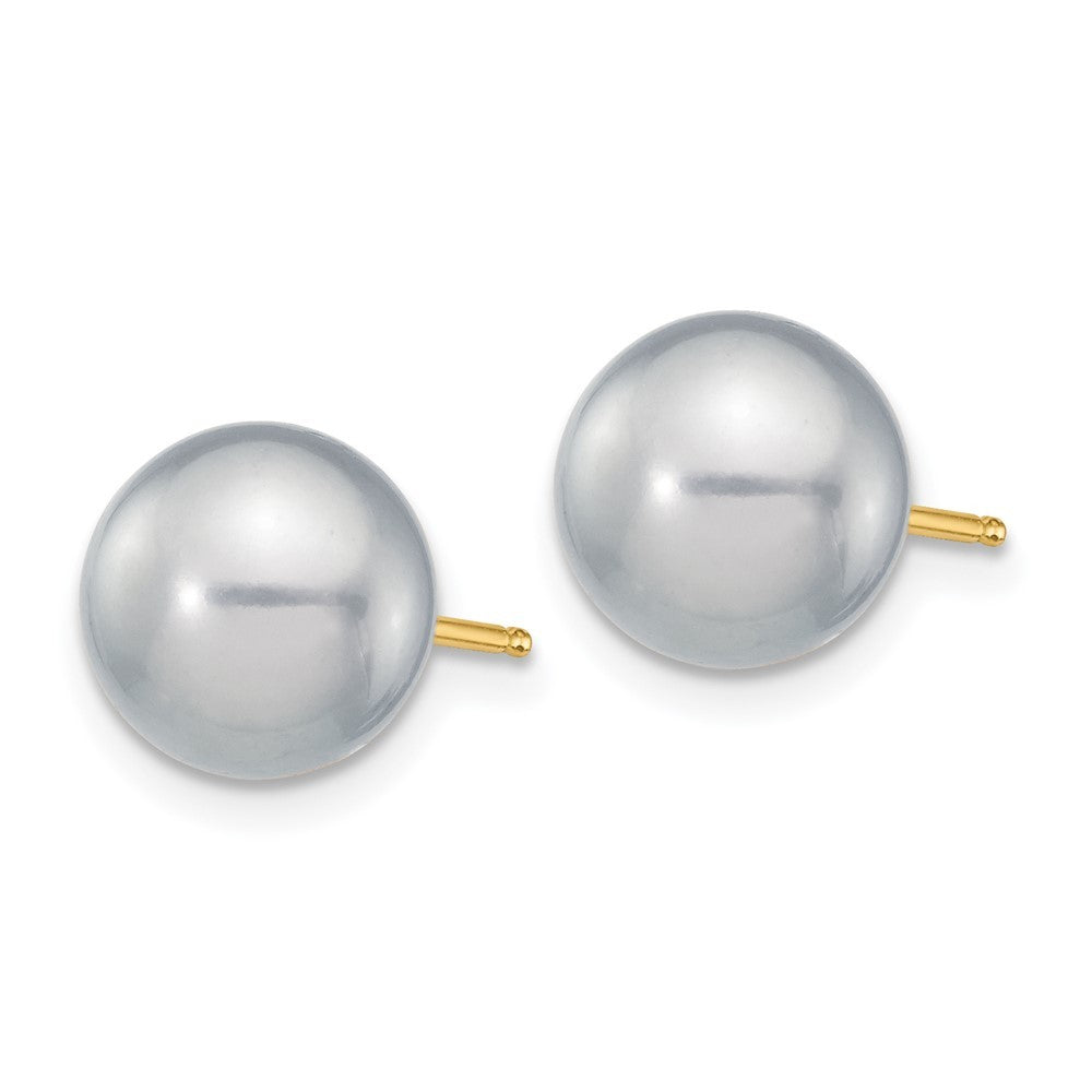 14k Yellow Gold 8-9mm Grey Round Freshwater Cultured Pearl Stud Post Earrings