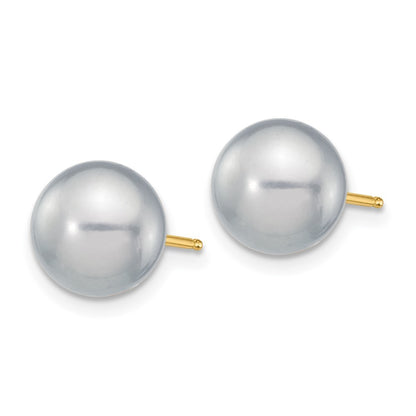 14k Yellow Gold 8-9mm Grey Round Freshwater Cultured Pearl Stud Post Earrings